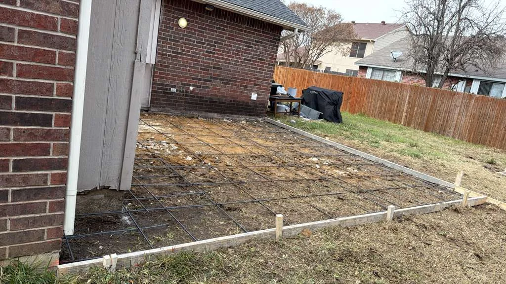 Patio layout marked before concrete and drainage work
